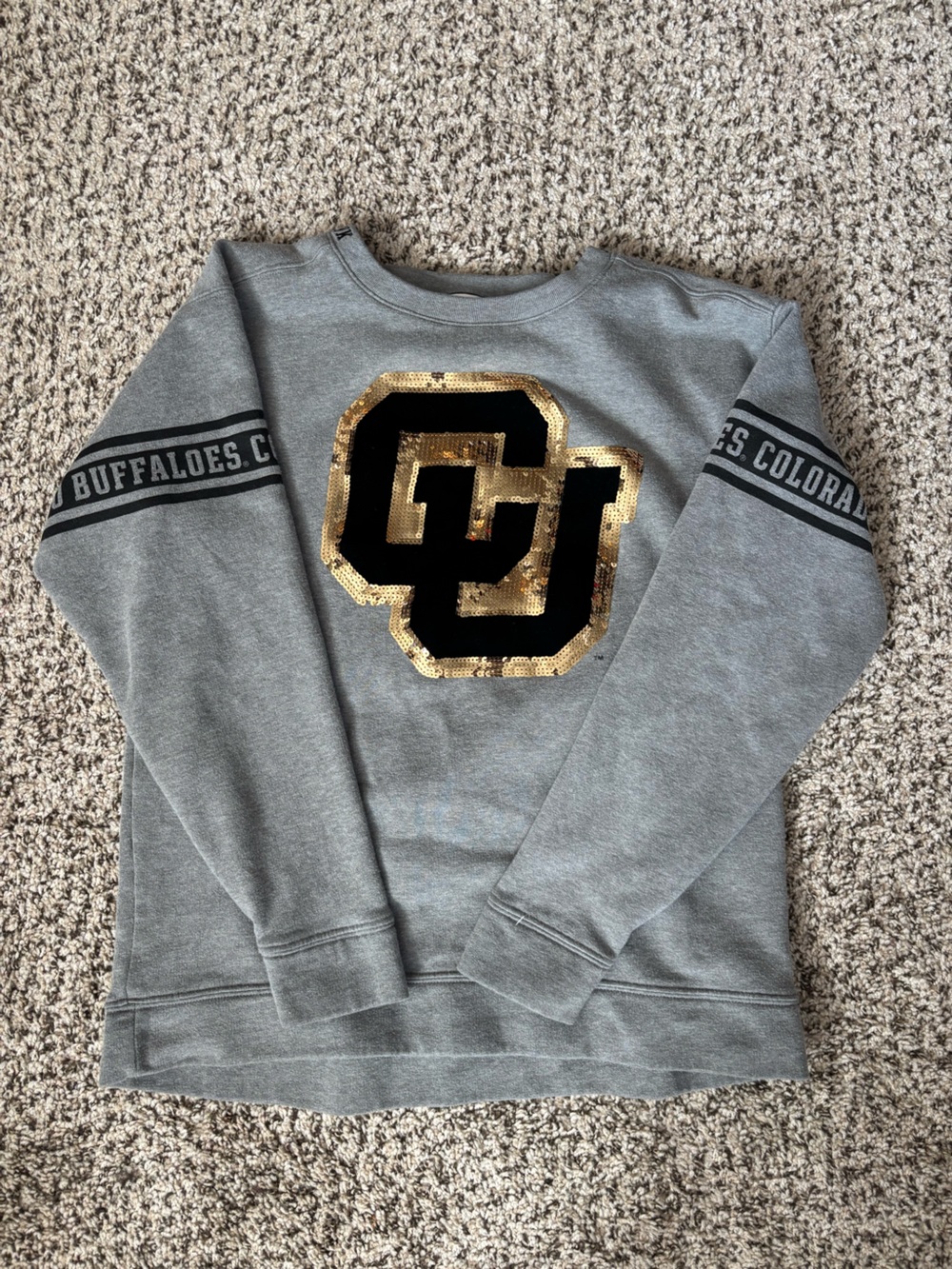 PINK Victoria's Secret Gray Crewneck Sweatshirt with Gold Sequin Logo